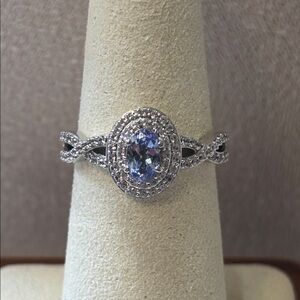 Peacock Tanzanite Ring White Zircon Rhodium over 925 Sterling Silver 1.10ctw
